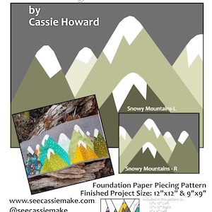 Snowy Mountains 12x12 and 9x9 Quilt Block Foundation Paper Pieced Pattern Digital PDF Download Sewing Modern Quilting