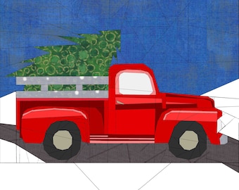 Vintage Winter Truck Mini Quilt Foundation Paper Pieced Pattern Digital PDF Download Vintage Themed Quilting Sewing Trees Truck