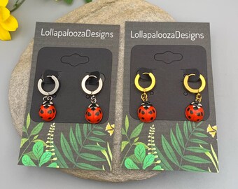 Handmade Ladybug Earrings For Girls - Cute Pierced Stud Earrings - Halloween & Cosplay Jewelry Gift - View #11