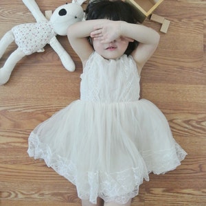 The Alice :6T size  Lace Tutu Pearl Necklace Dress /Ready to ship for Toddler/Girls/Baby