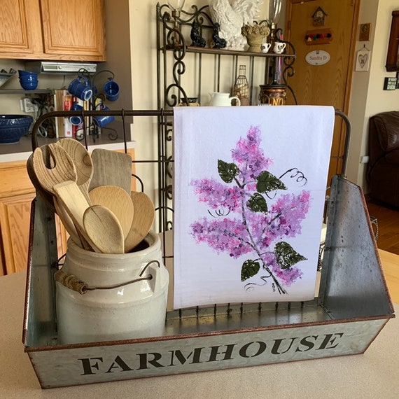 Floral Towel Lilac Bathroom Decor Flour Sack Dish Towel Mom Etsy