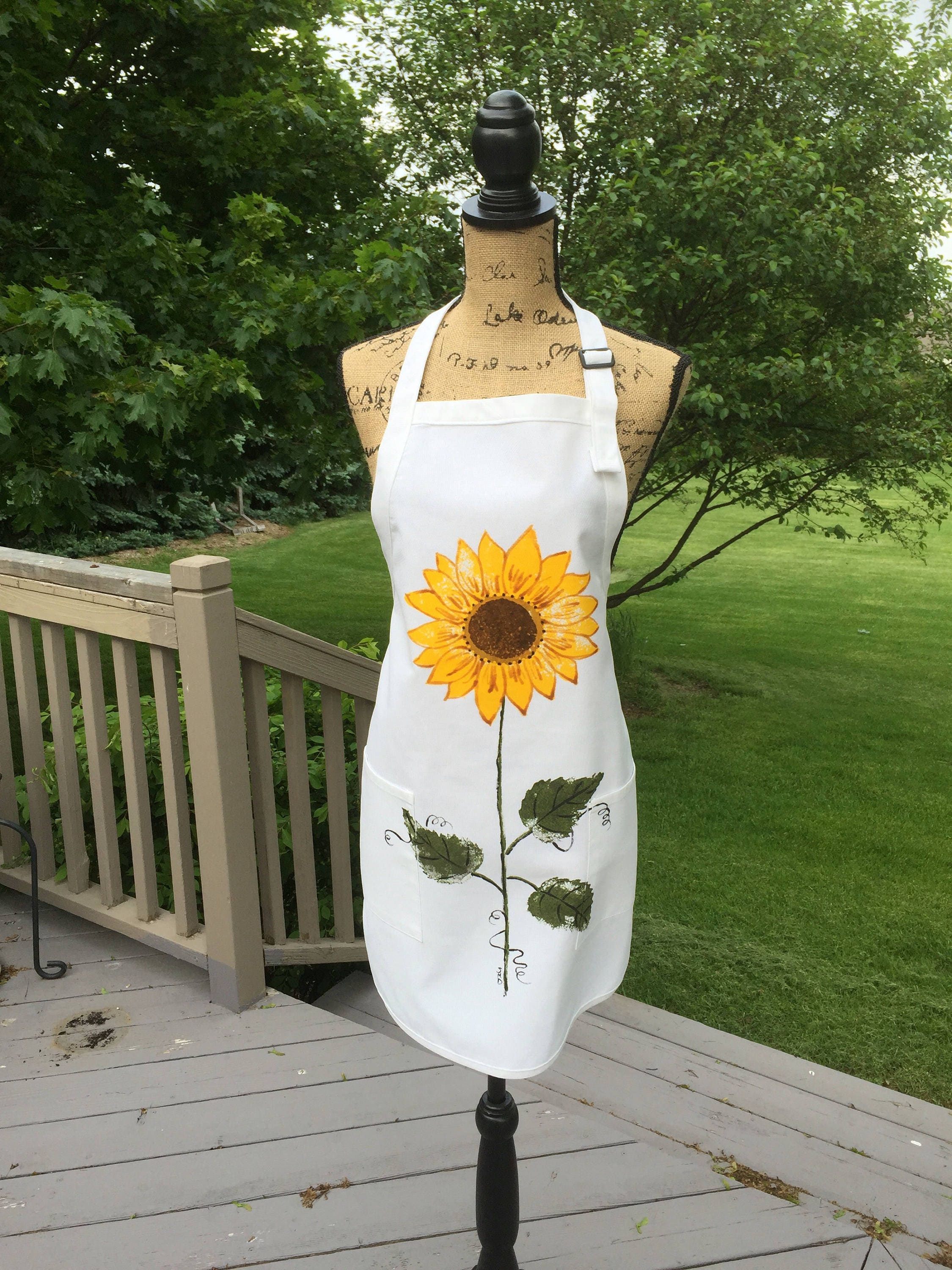 Sunflower apron for women white apron with pockets baking Etsy