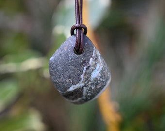 Beach Stone Necklace Natural Brown Leather Salish Sea Vancouver Island BC Canada