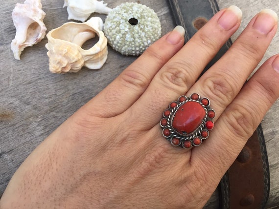 Vintage ring-vintage coral ring-vintage silver-re… - image 4