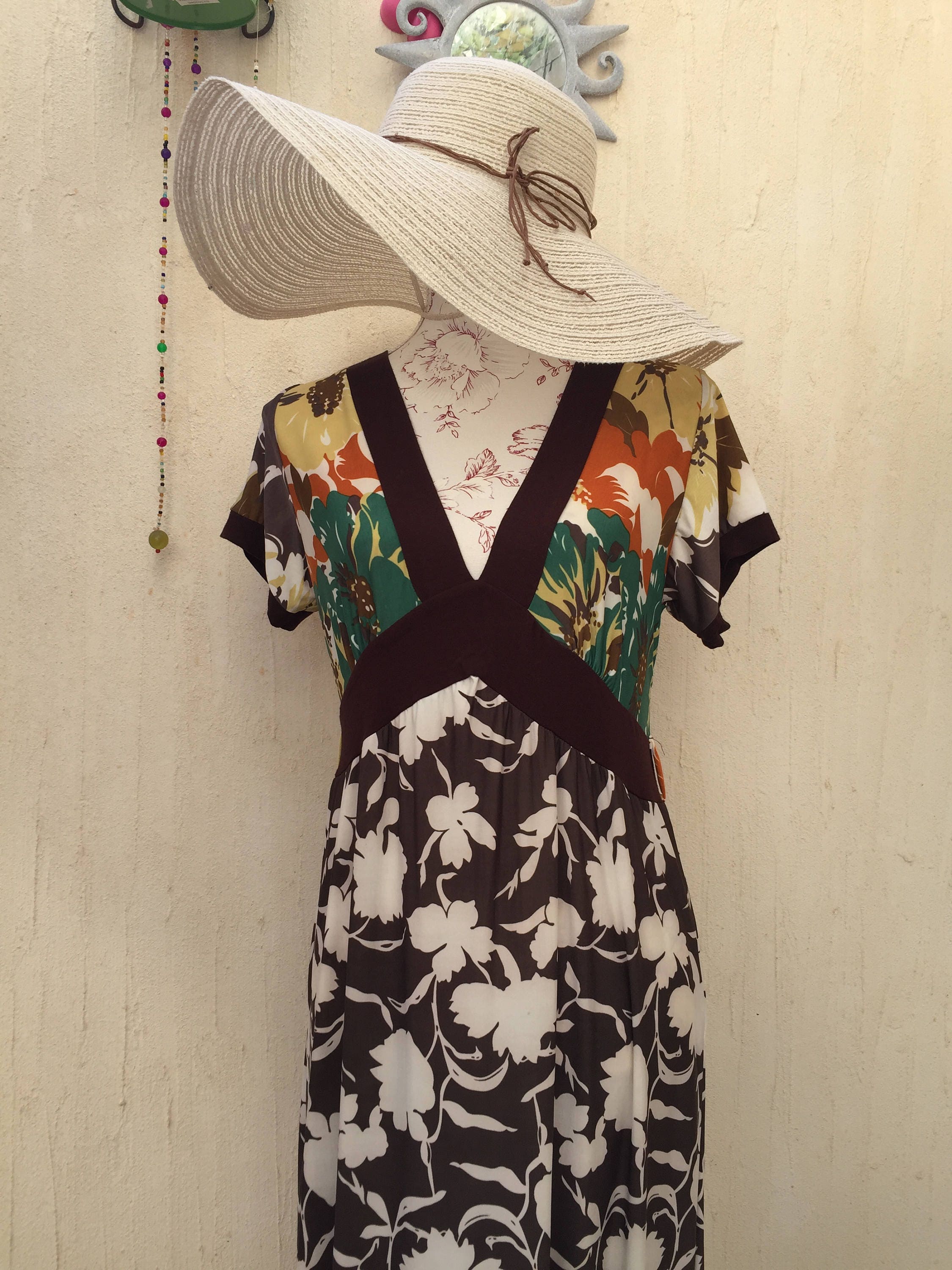 70’s Handmade Multicolor Long Sleeve Mockneck Dress