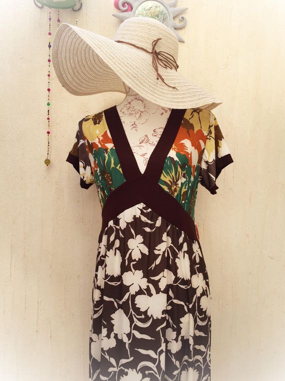 vintage maxi dress - floral 70s long dress - flare