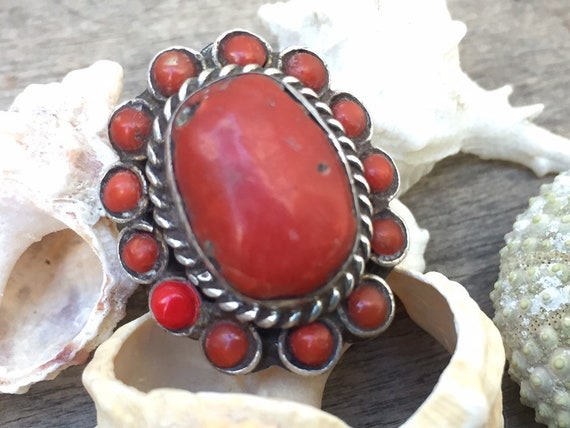 Vintage ring-vintage coral ring-vintage silver-re… - image 9