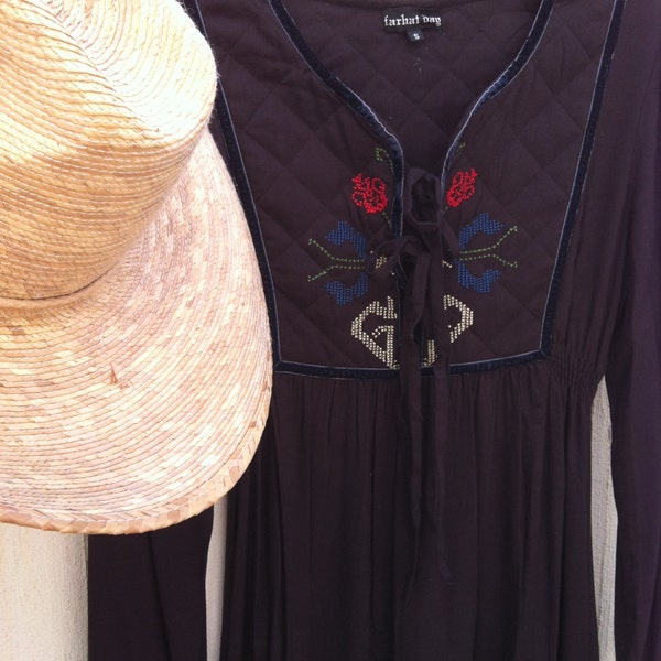 Vintage boho dress-vintage brown dress-hippie dress-longsleeved vintage dress-70s party dress-festival vintage dress
