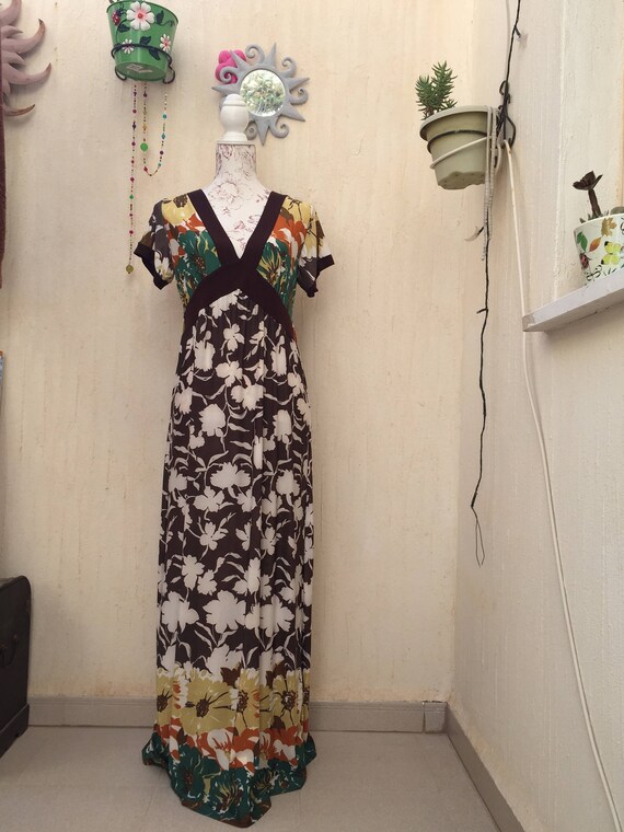vintage maxi dress - floral 70s long dress - flar… - image 2