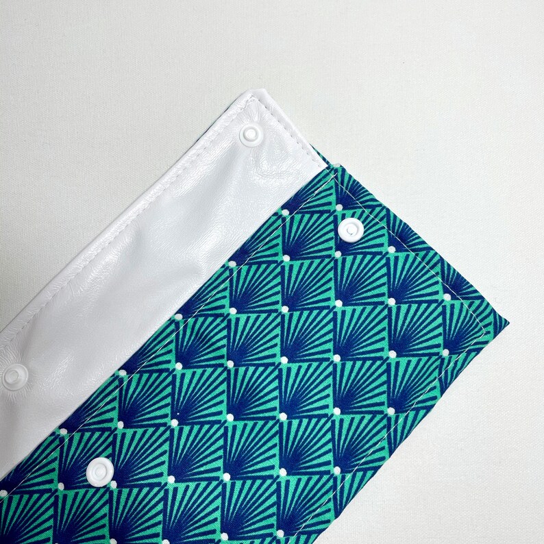 Zero Waste Oh My Heart Large Reusable Utensil Holder Bag In blue and teal geometric