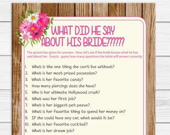 Silver What Did He Say About His Bride Bridal Shower Game | Etsy