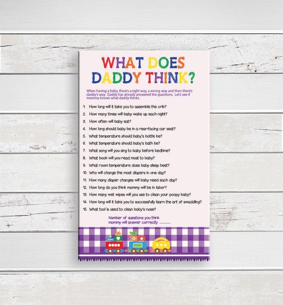 What Does Daddy Think Baby Shower Game Gender Neutral Baby Etsy