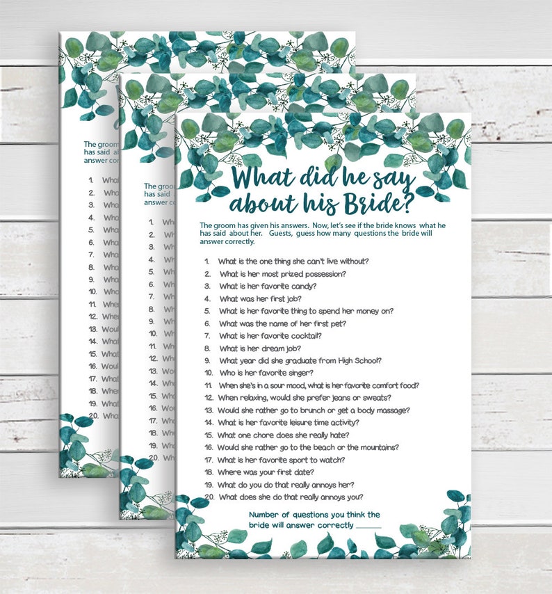 What Did He Say About His Bride Bridal Shower Game Green Etsy