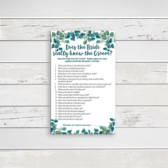 Does the Bride Know the Groom Bridal Shower Game . Wedding Etsy