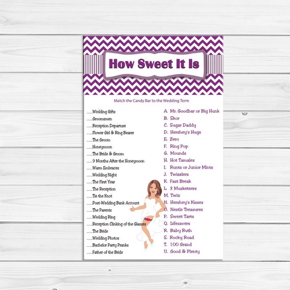 Candy Bar Bridal Shower Games How Sweet It Is Purple Bridal Etsy