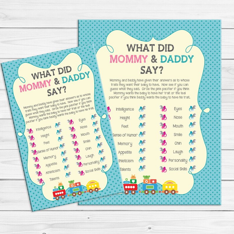 Baby Shower Game / What did Mommy and Daddy Say / Train Shower Etsy