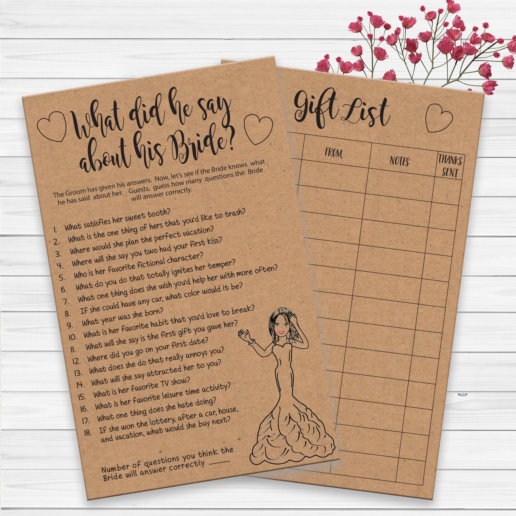 Editable What did he say about his Bride Shower Game . Rustic Kraft W…