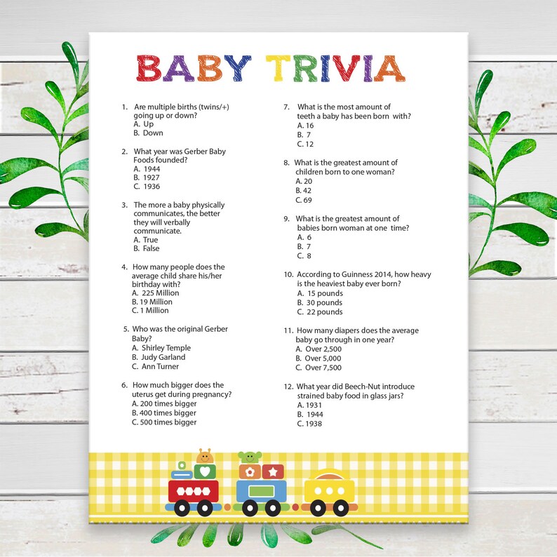 Baby Trivia Baby Shower Game Train Instant Download Coed Etsy