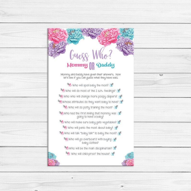 Guess Who Baby Shower Game Guess Who Said It Gender Neutral Baby Shower Floral Baby Shower Game Gift Tracker D1843
