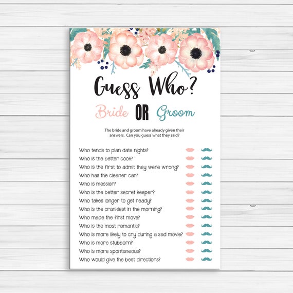 Guess Who Bridal Shower Game Wedding Shower Games Engagement Etsy
