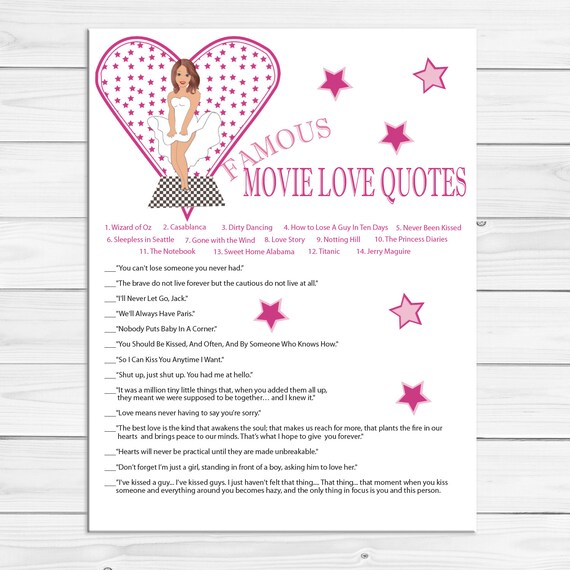 Famous Movie Love Quotes Bridal Shower Games Wedding Shower Etsy