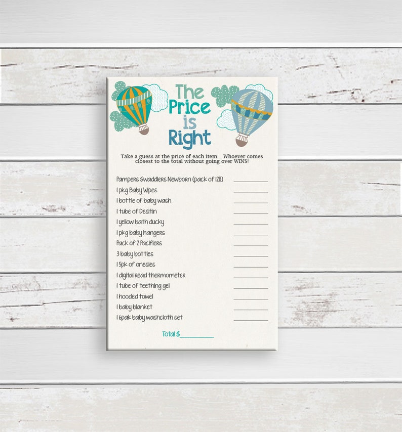 The Price Is Right Baby Shower Game Hot Air Balloons Blue Etsy