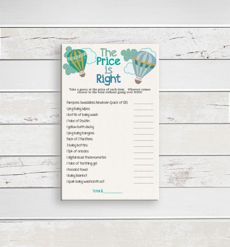 The Price Is Right Baby Shower Game Hot Air Balloons Blue Etsy The Price Is Right Baby Shower Game Hot Air Balloons Blue Etsy