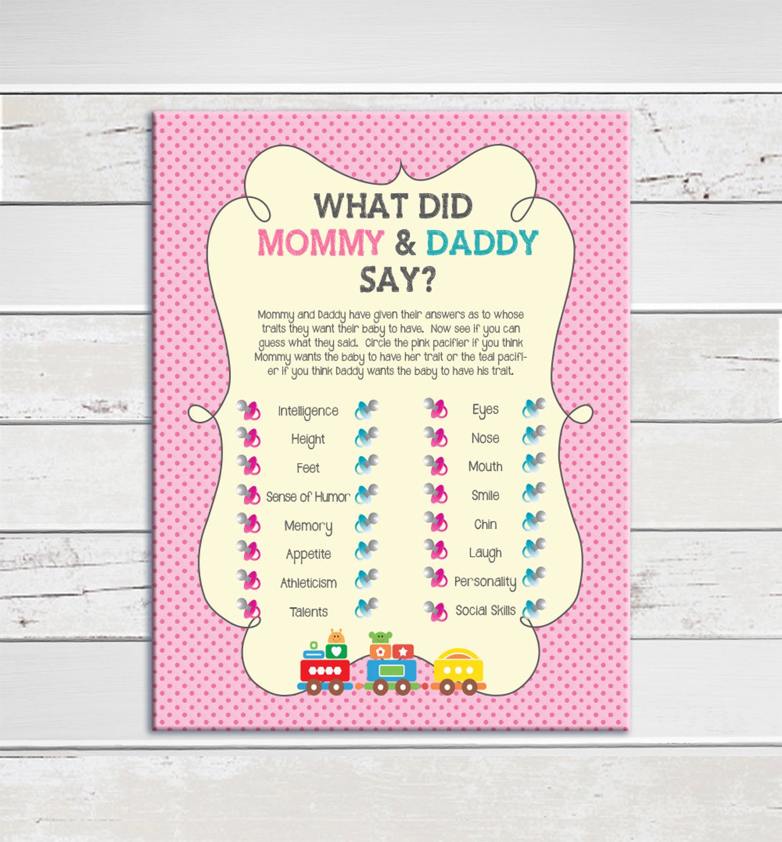 What did Mommy and Daddy Say Baby Shower Game . Pink Train Etsy