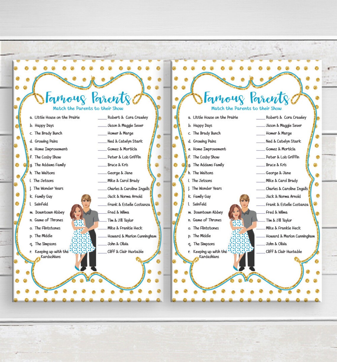 Famous Parents Baby Shower Game Baby Shower Game Baby Boy Etsy