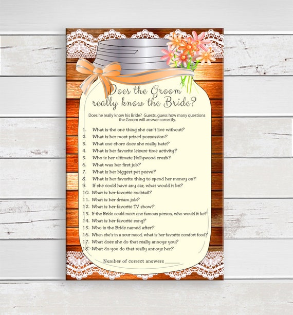 Does the Groom know the Bride Bridal Shower Game Wedding Etsy