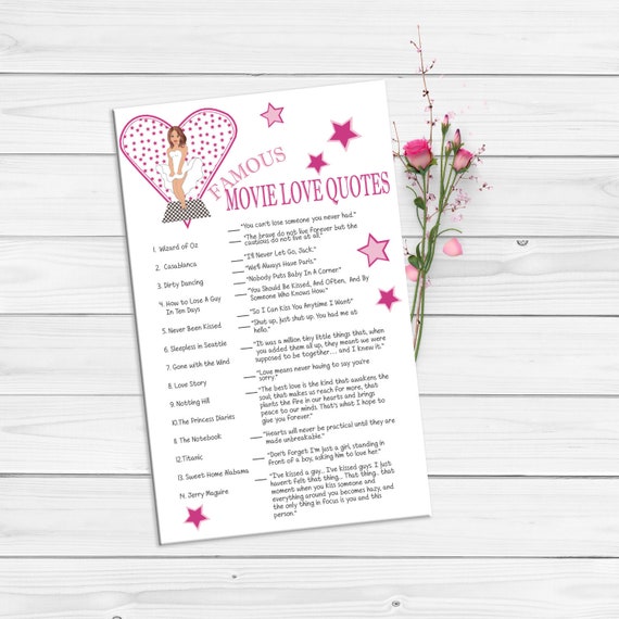 Famous Movie Love Quotes Bridal Shower Games Wedding Shower Etsy