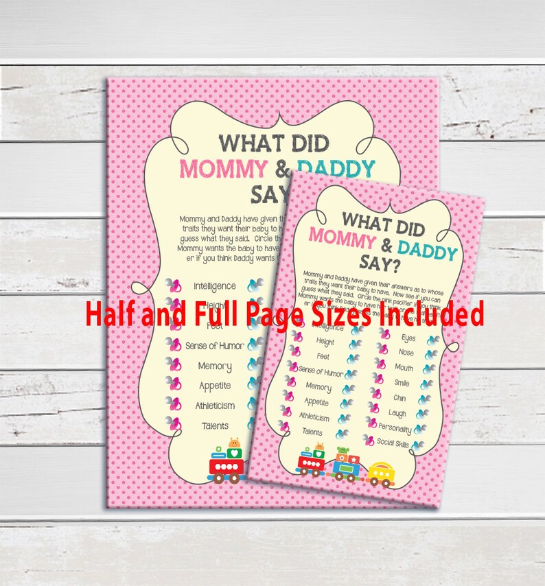 What did Mommy and Daddy Say Baby Shower Game . Pink Train Etsy