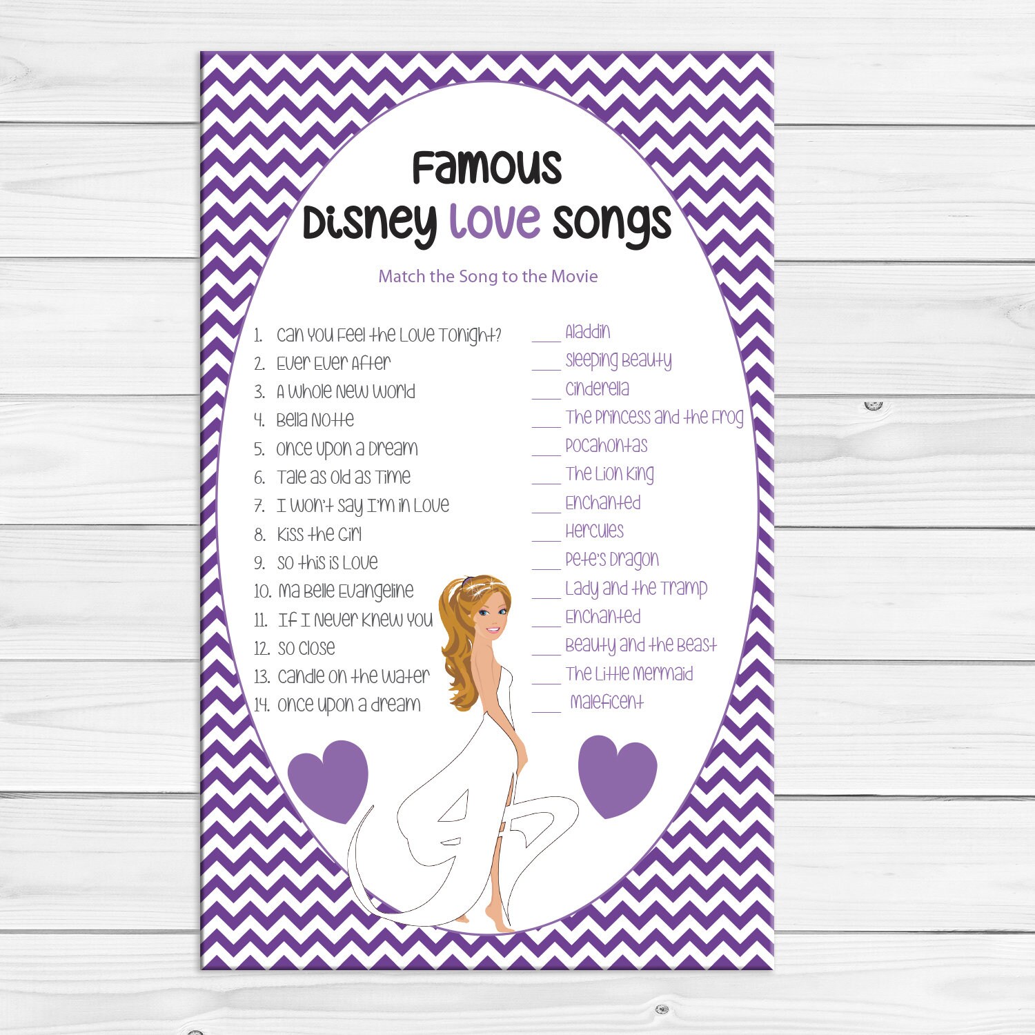 Disney Love Songs Bridal Shower Game Disney Bridal Shower Games