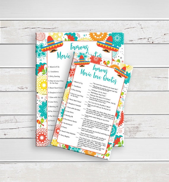 Famous Movie Love Quotes Bridal Shower Game Fiesta Theme Etsy