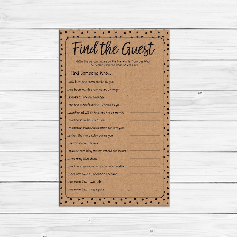 Find the Guest Bridal Shower Game Find the Guest Game Etsy