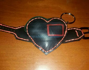 Bracelet heart shape coin pouch / bike inner tube coin case / upcycled coin purse / coin pouch with key ring
