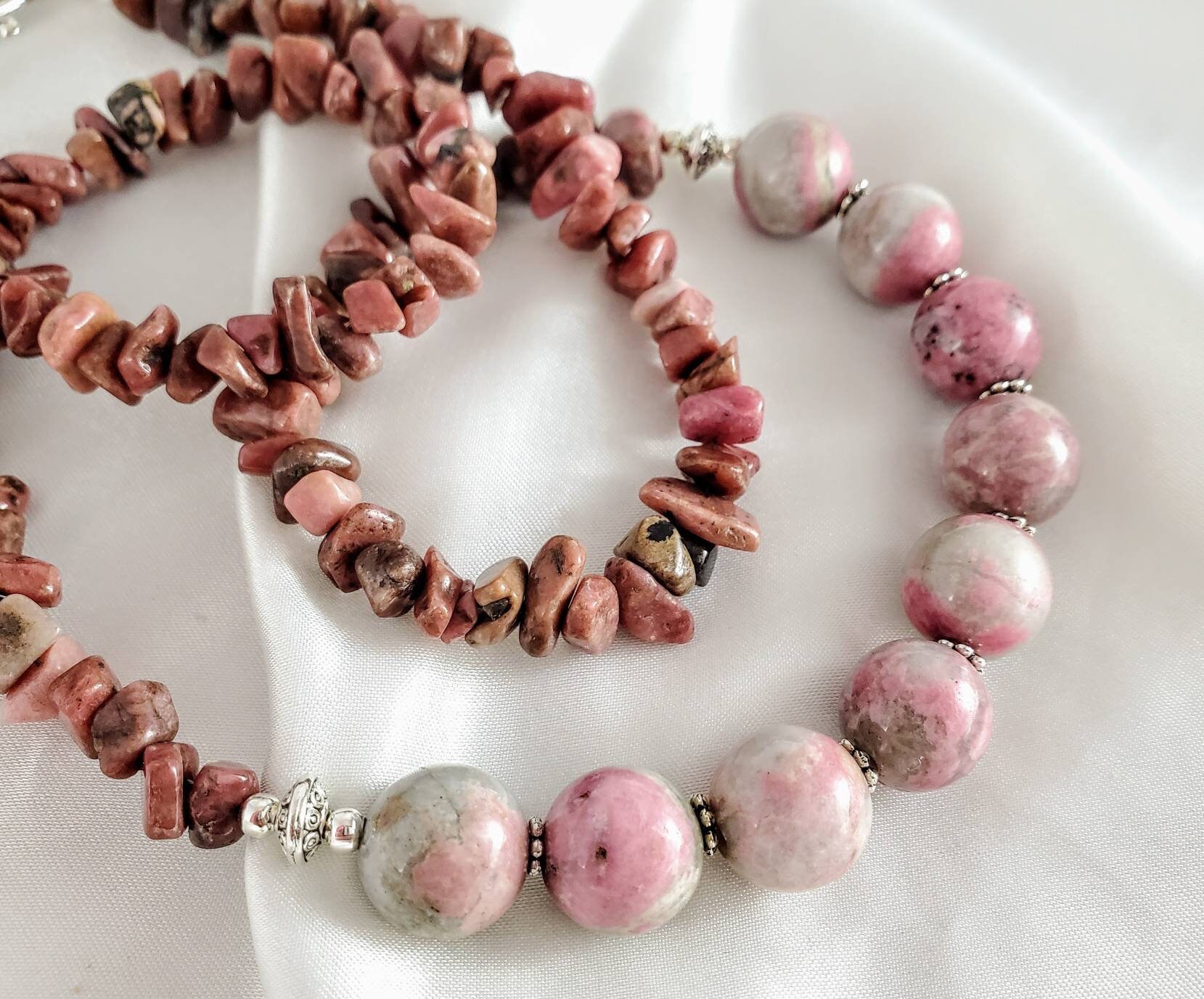 Rhodonite Jumbo Spheres & Chips Necklace. Pink Gemstone - Etsy