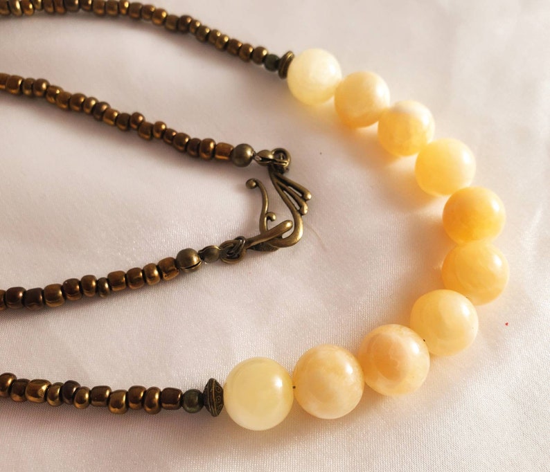 Long Boho Golden Alabaster Calcite Necklace. Luminous Etsy