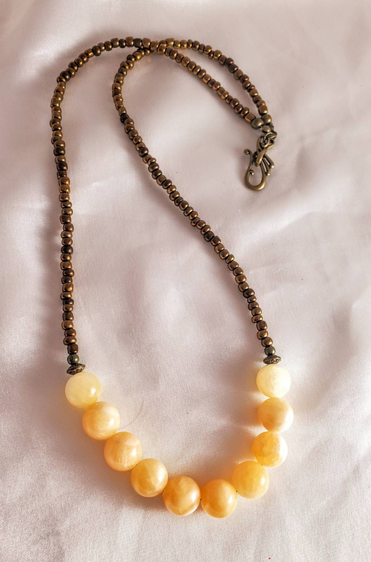 Long Boho Golden Alabaster Calcite Necklace. Luminous Etsy
