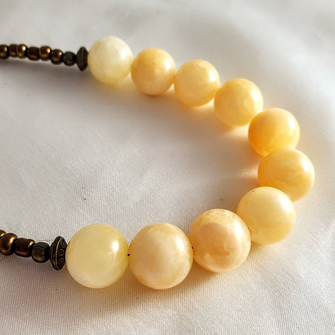 Long Boho Golden Alabaster Calcite Necklace. Luminous Etsy