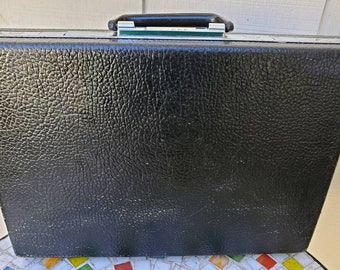 Mid century Samsonite briefcase |  1960s vintage black/silver/chrome hard side/case w folio |  Goodyear Blimp luggage | FREE SHIPPING USA.