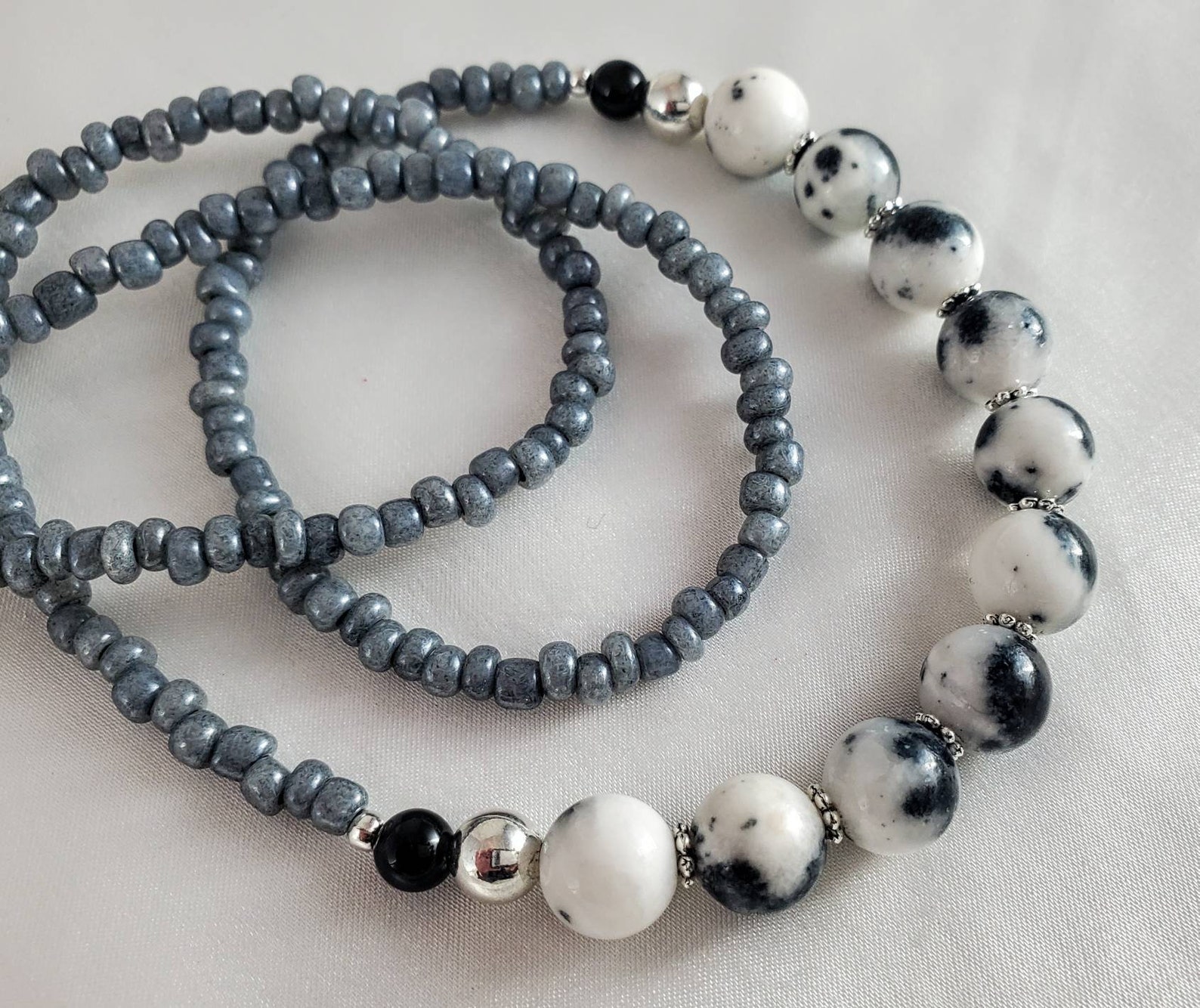 Black & White Minimalist Dalmatian Agate Gemstone Necklace. - Etsy