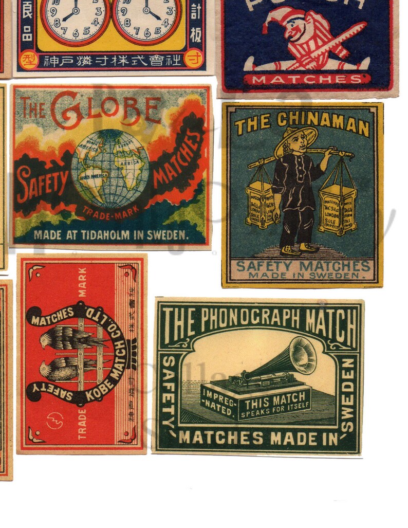 Vintage Matchbox Labels Number 1 Digital Download Collage Sheet