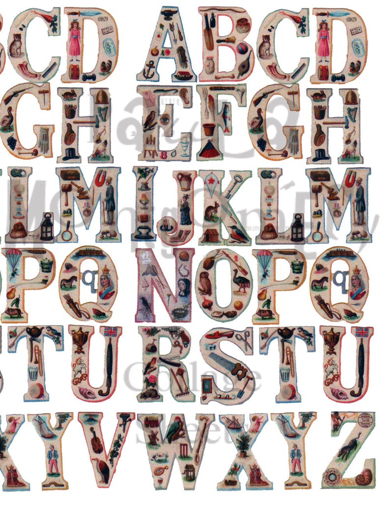 Small Illustrated Alphabet Digital Download Collage Sheet image 5