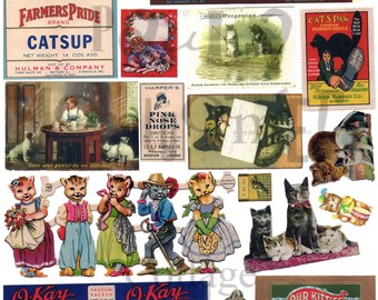 Vintage Cat Stuff Nummer 1 digitaler Download Collage Sheet