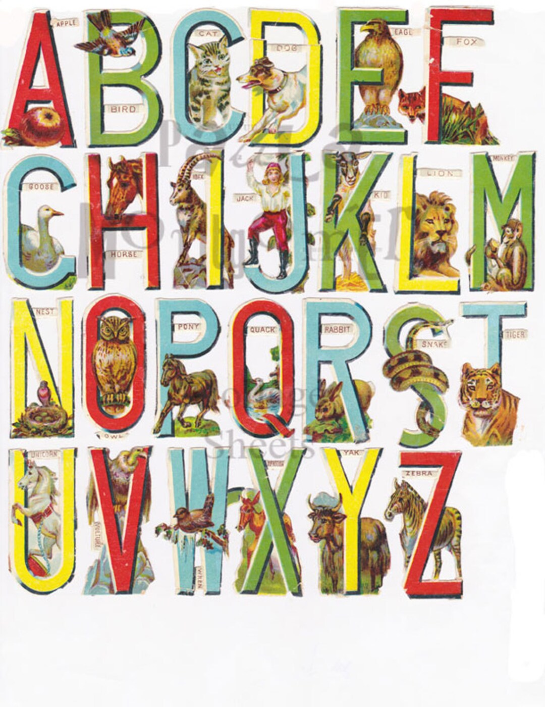 Petit Collage Alphabet Art Cards – Animal A-Z Flash Cards, Large & Eco-Friendly