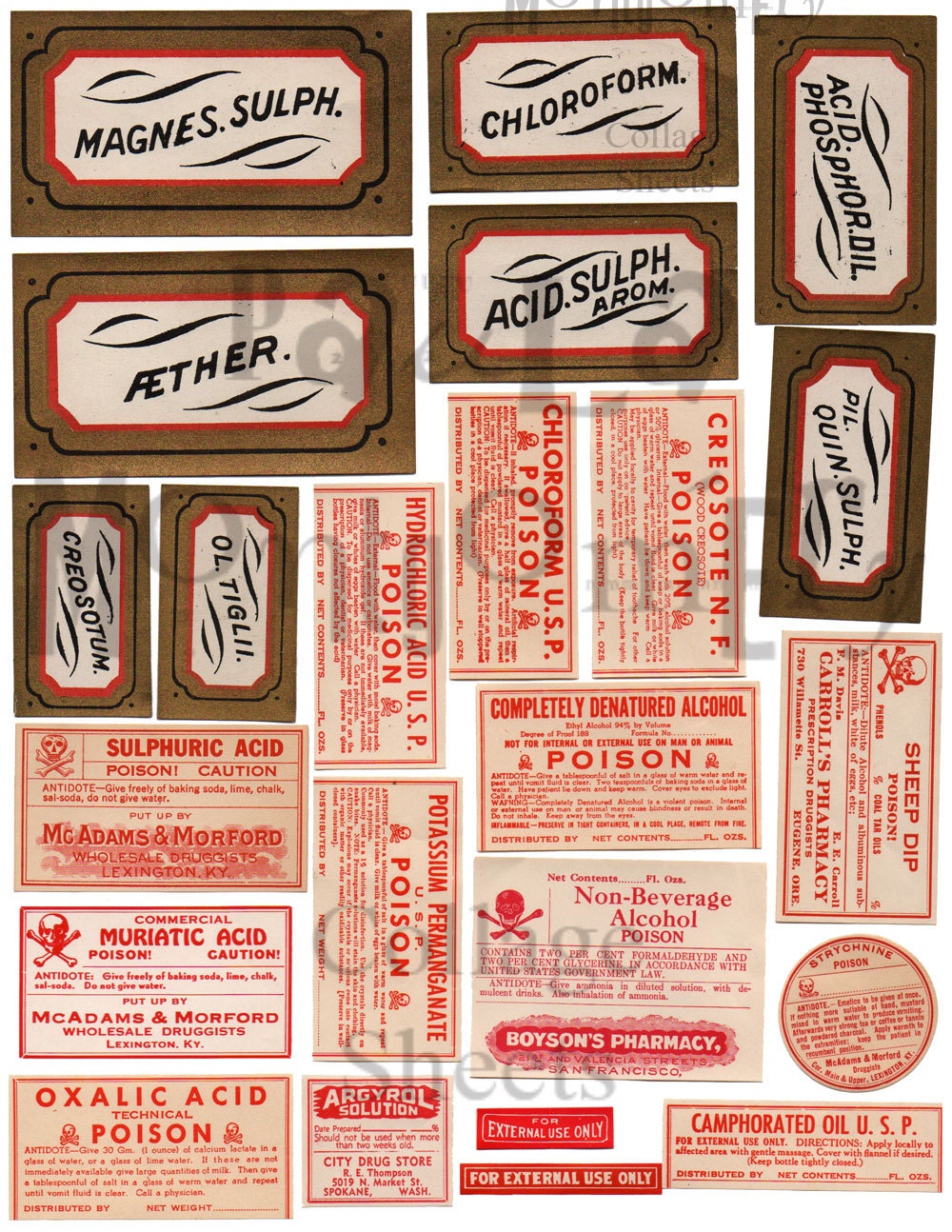 vintage poison labels number 1 digital download collage sheet etsy