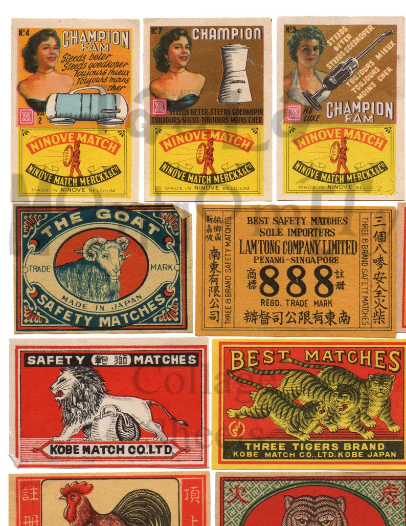 Vintage Matchbox Labels Number 1 Digital Download Collage Sheet