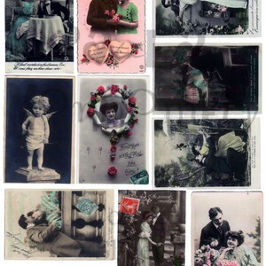 Romantyczne francuski pocztówki numer 1 Digital Download arkusz kolażu