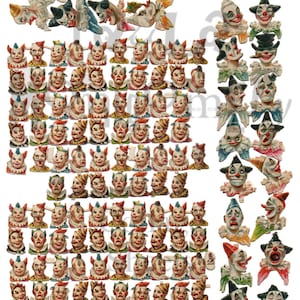 Folha de colagem para download digital de Tiny Clown Heads